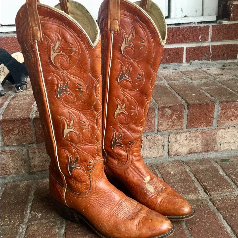 Ariat cowgirl cowboy boots leather tan 7-1/2